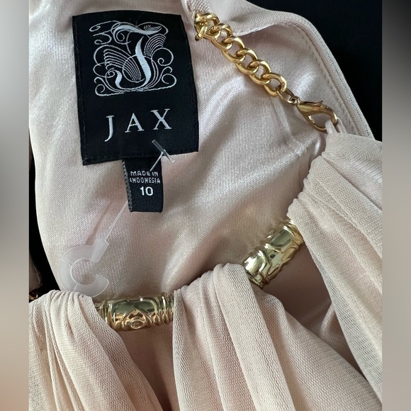 JAX Black & Pink Nude Stretchy Zip Up Dress With Gold Chain Size 10 New - Picture 7 of 16